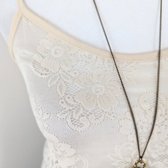 VTG 00s Y2K Coquette Cream Floral Sheer Mesh Lace Sleeveless Cami Top Size Large - Picture 5 of 7